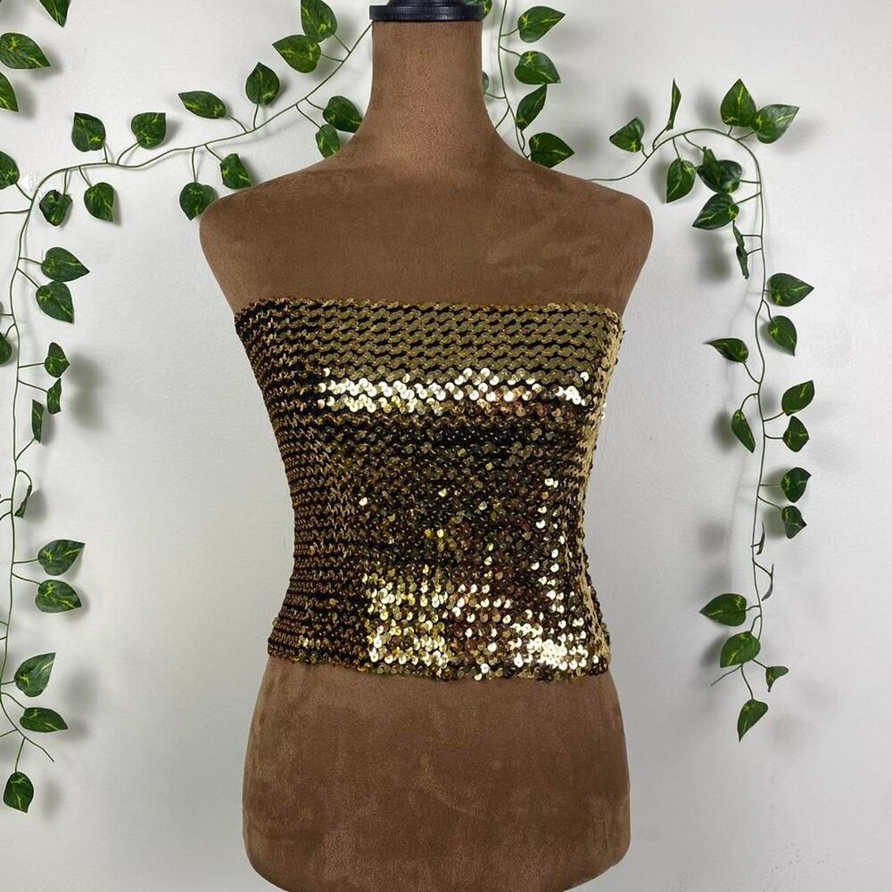 MISSY Gold sequin tube top 70s disco vintage festival rave indie sleaze rock y2k
